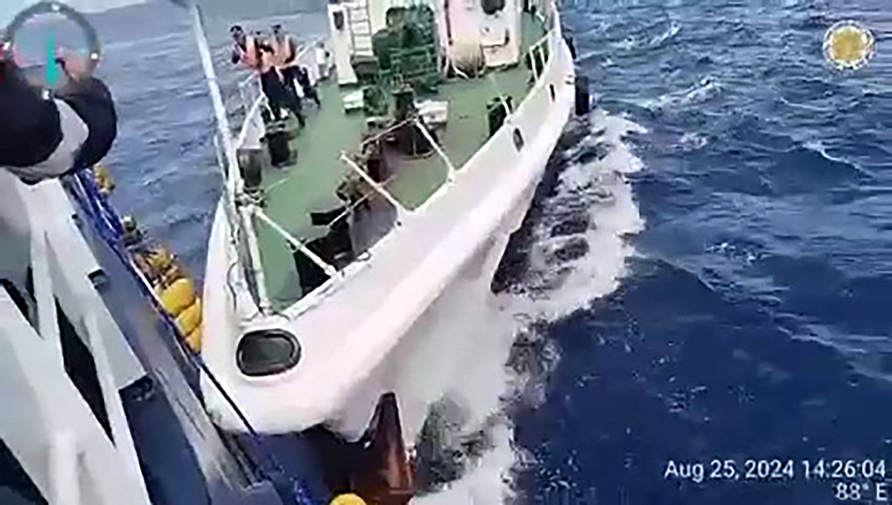 Frame grab from video footage of the collision on Sunday near the Sabina Shoal in disputed South China Sea waters, taken and released by the Philippine Coast Guard. Photo: AFP/ Philippine Coast Guard 