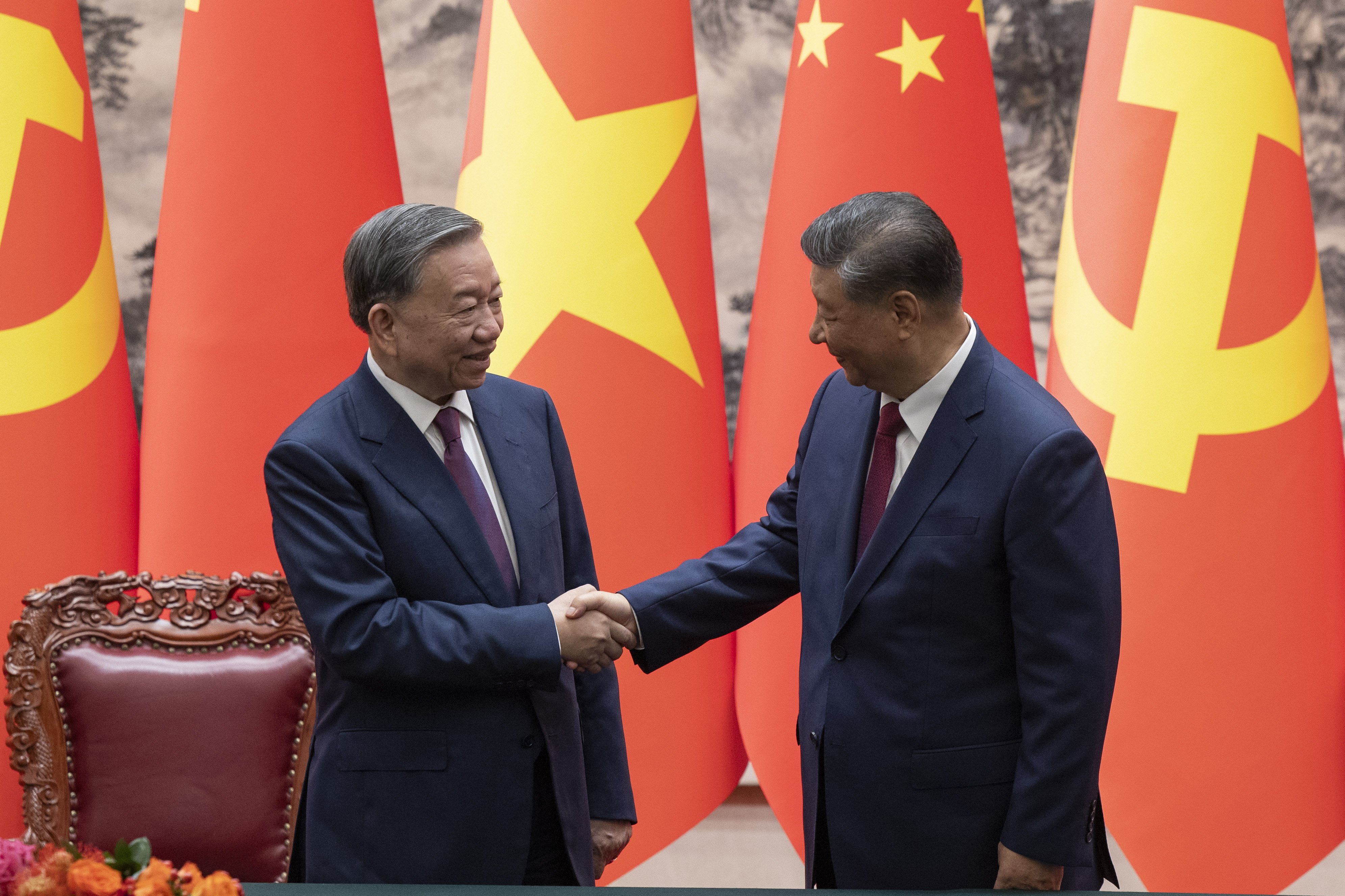 Chinese President Xi Jinping, right, and Vietnam President To Lam after a signing ceremony at the Great Hall of the People in Beijing, China, this month. Photo: EPA-EFE