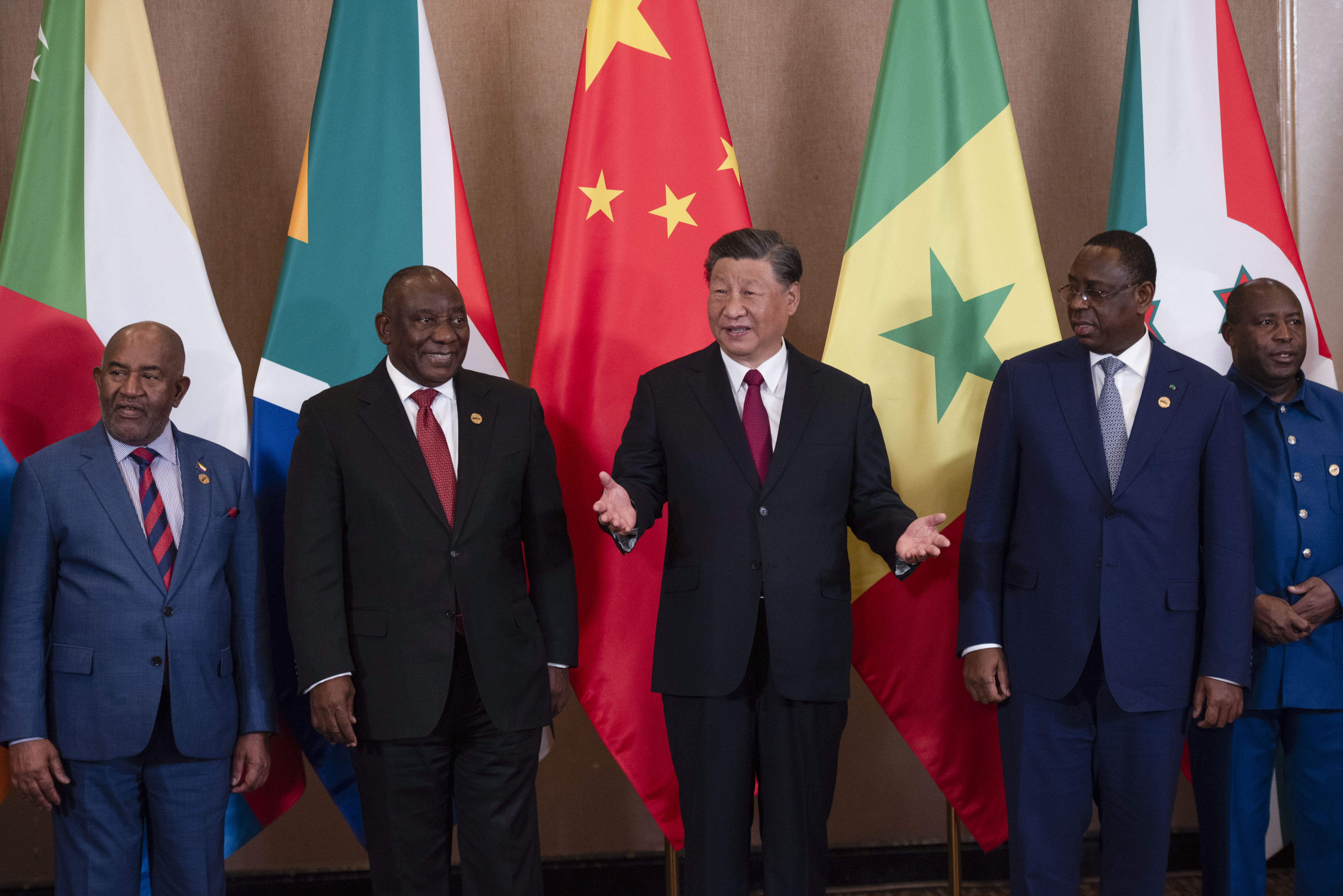 Chinese President Xi Jinping (centre) and South African President Cyril Ramaphosa (second left) attend the China-Africa Leaders’ Roundtable Dialogue on the last day of the Brics Summit, in Johannesburg, South Africa, on August 24, 2023. Photo: AP