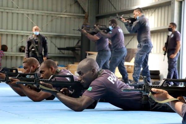 Solomons Islands police receive training from Chinese liaison officers in 2022. Photo: Royal Solomon Islands Police Force/Handout via AFP